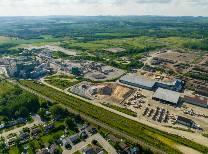 Aerial view from Airplane of a Mining Facility,Thurso Québec Canada